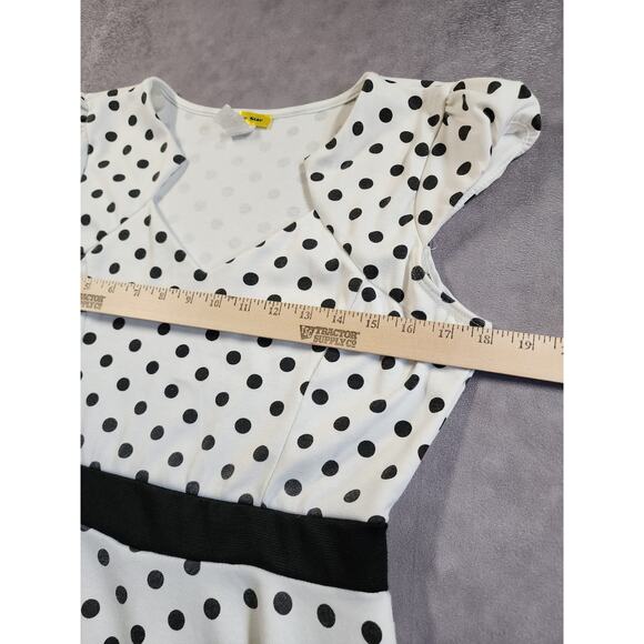 ModCloth Yellow Star Dress Size Large White Black Polka Dot Keyhole Cap Sleeve - Picture 3 of 10